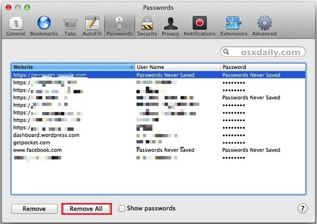 Step 4-Clear Stored Password on Your Safari Web Browser
